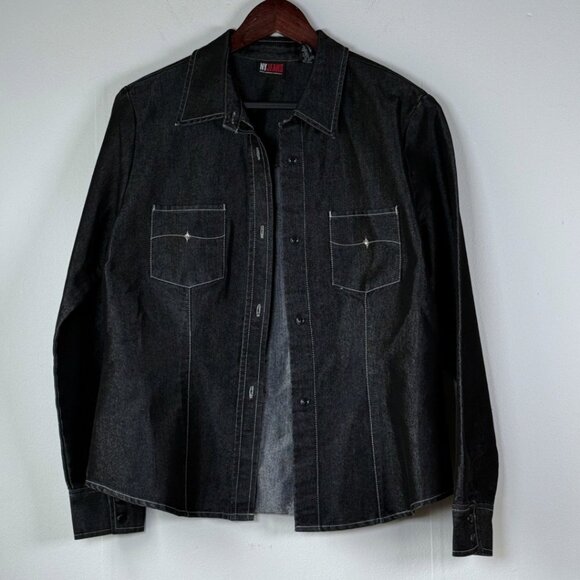 Ny Jeans Tops - Vintage 90s Western Rancher Black Denim Jacket Shirt NY Jeans Large Streetwear